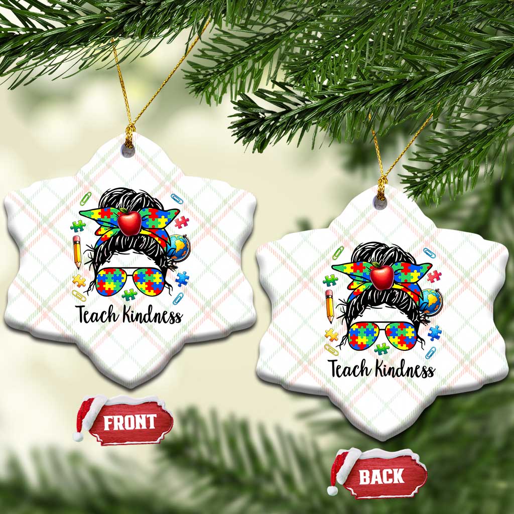 Sped Educator Autism Support Ceramic Ornament Teach Kindness Messy Bun