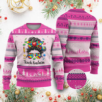 Sped Educator Autism Support Ugly Christmas Sweater Teach Kindness Messy Bun