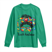 Sped Educator Autism Support Long Sleeve Shirt Teach Kindness Messy Bun