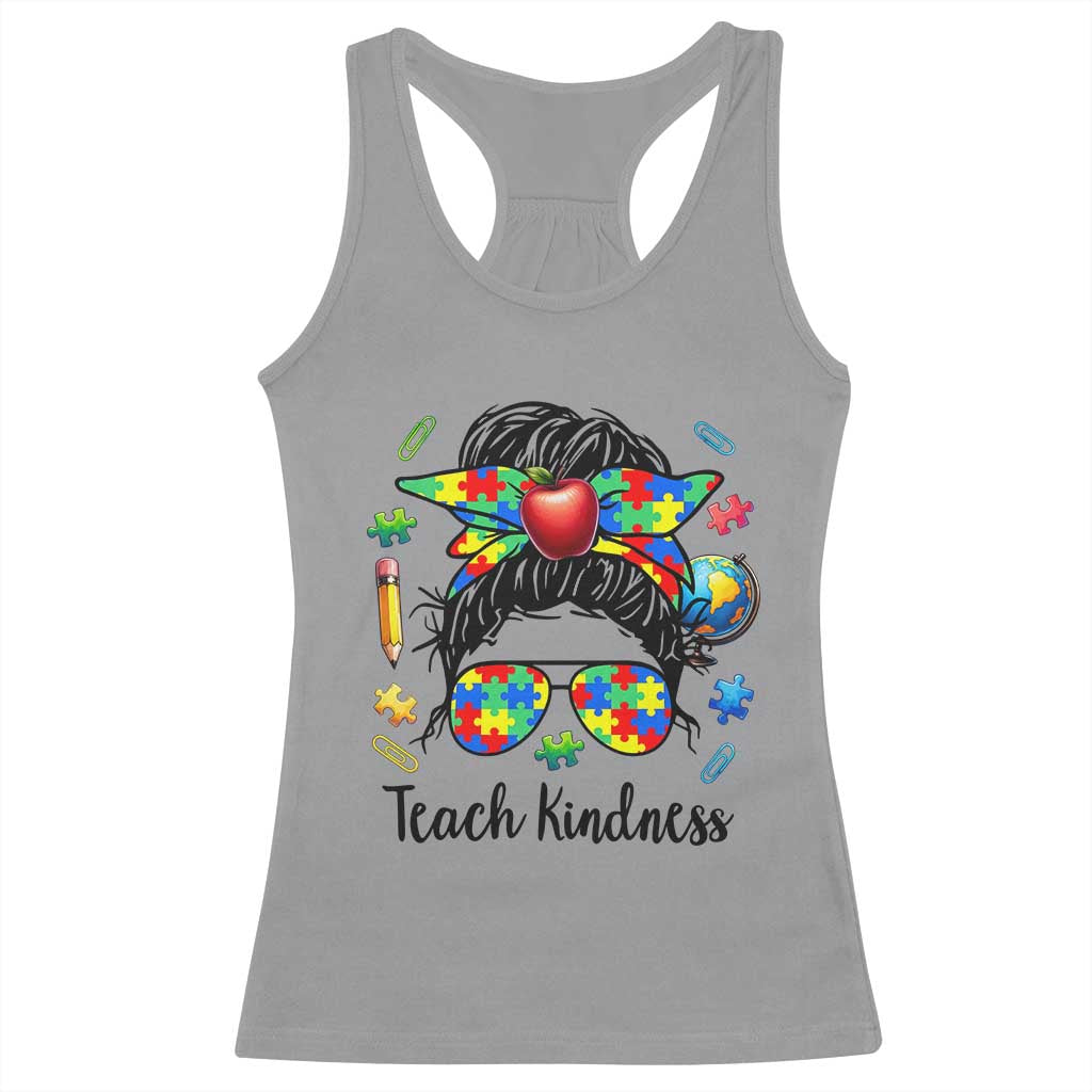 Sped Educator Autism Support Racerback Tank Top Teach Kindness Messy Bun