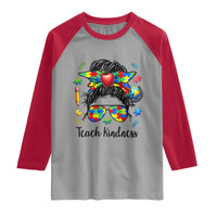 Sped Educator Autism Support Raglan Shirt Teach Kindness Messy Bun