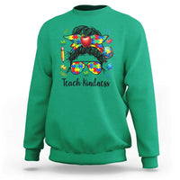 Sped Educator Autism Support Sweatshirt Teach Kindness Messy Bun