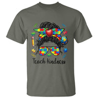 Sped Educator Autism Support T Shirt Teach Kindness Messy Bun