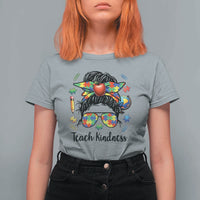 Sped Educator Autism Support T Shirt For Women Teach Kindness Messy Bun