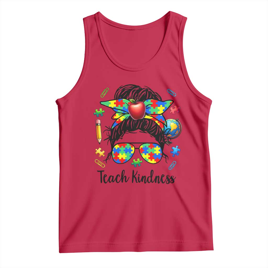 Sped Educator Autism Support Tank Top Teach Kindness Messy Bun