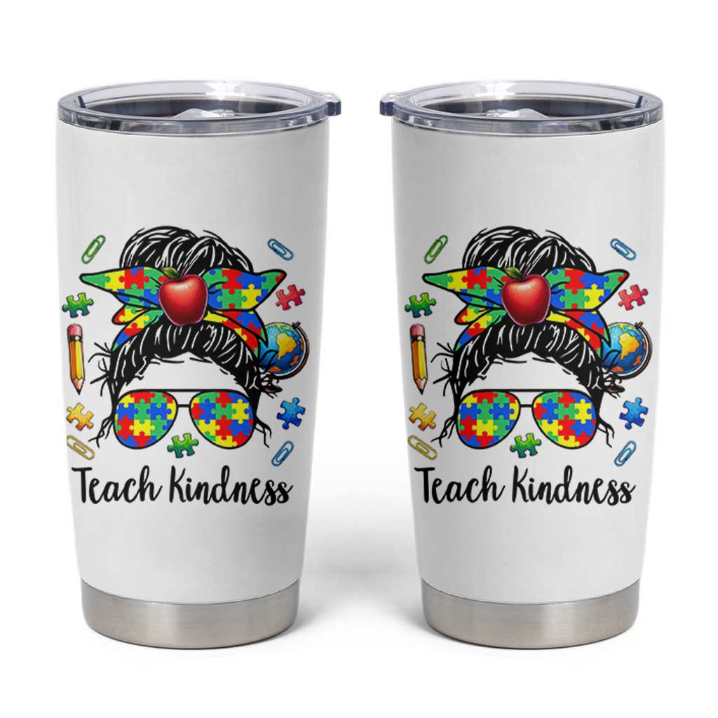Sped Educator Autism Support Tumbler Cup Teach Kindness Messy Bun