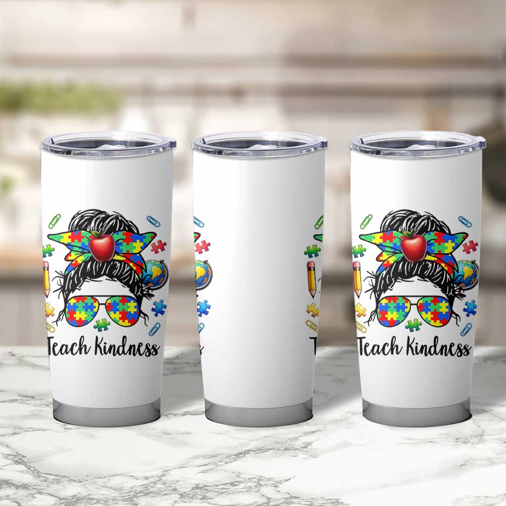 Sped Educator Autism Support Tumbler Cup Teach Kindness Messy Bun