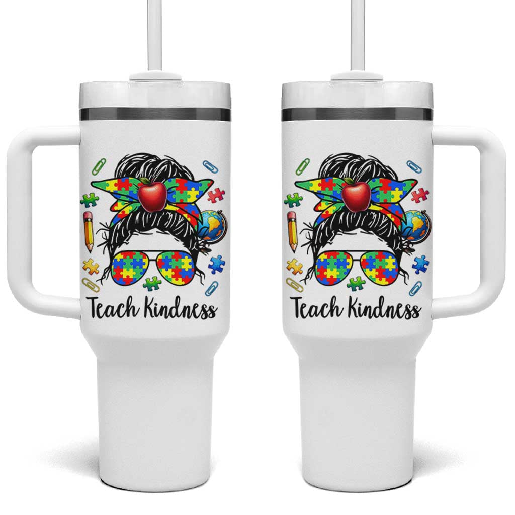 Sped Educator Autism Support Tumbler With Handle Teach Kindness Messy Bun