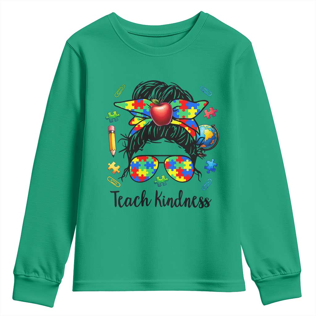 Sped Educator Autism Support Youth Sweatshirt Teach Kindness Messy Bun