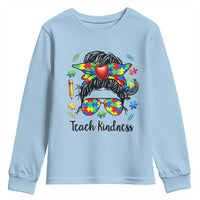 Sped Educator Autism Support Youth Sweatshirt Teach Kindness Messy Bun