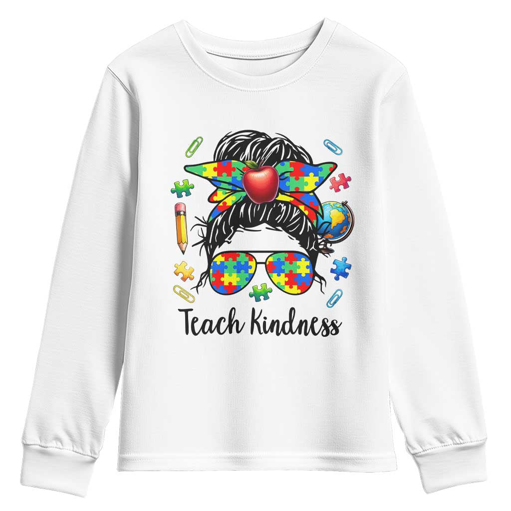 Sped Educator Autism Support Youth Sweatshirt Teach Kindness Messy Bun