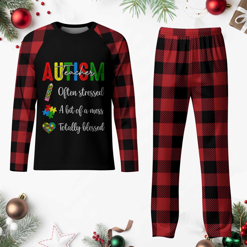Autism Support Educator Plaid Pajama Set Often Stressed A Bit Of A Mess Totally Blessed