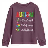 Autism Support Educator Youth Sweatshirt Often Stressed A Bit Of A Mess Totally Blessed