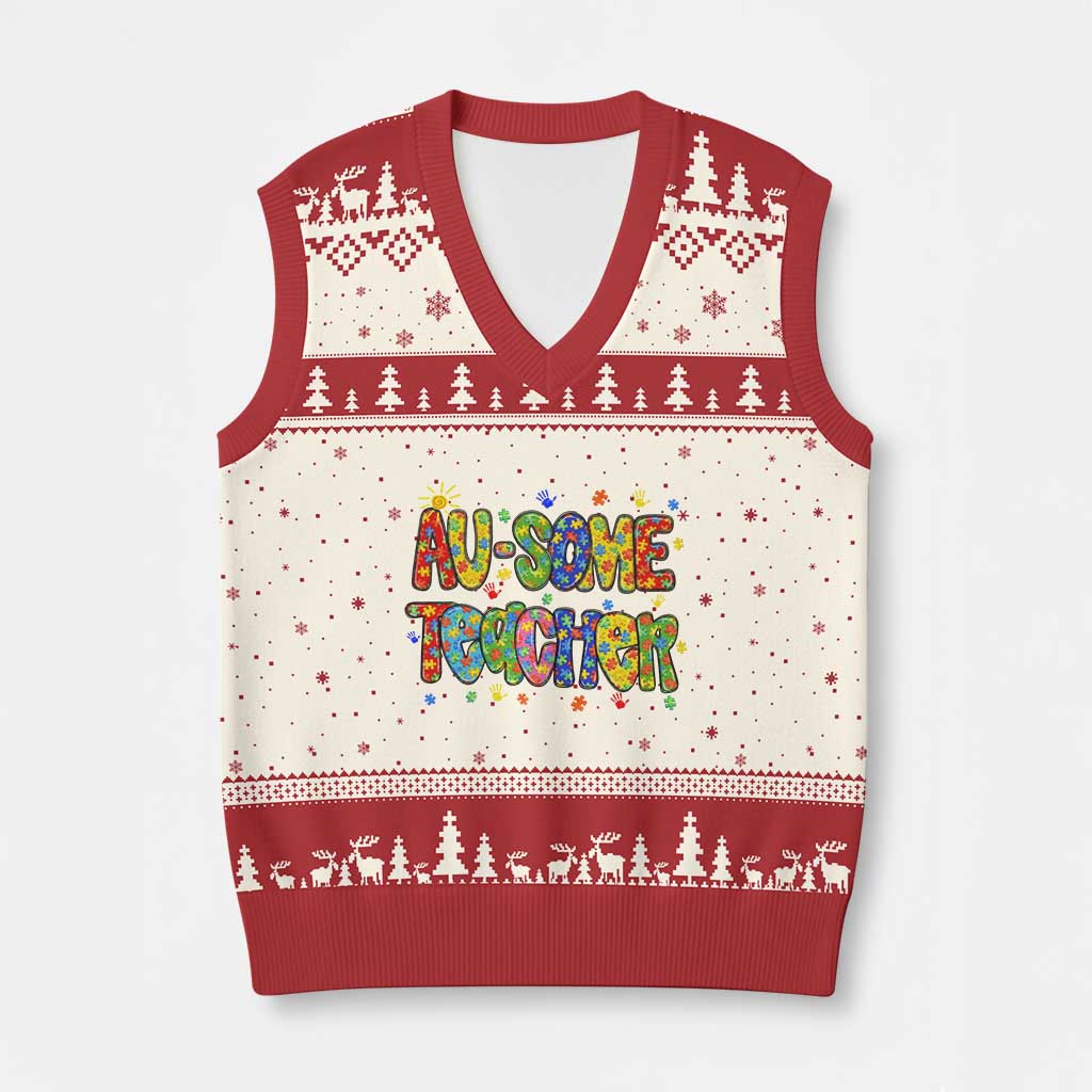 Autism Acceptance Special Education Teacher V-Neck Knit Sweater Vest Au Some Teacher