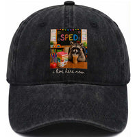 Funny SPED Raccoon Teacher Washed Cotton Baseball Cap I Live Here Now