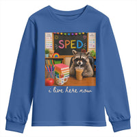Funny SPED Raccoon Teacher Youth Sweatshirt I Live Here Now