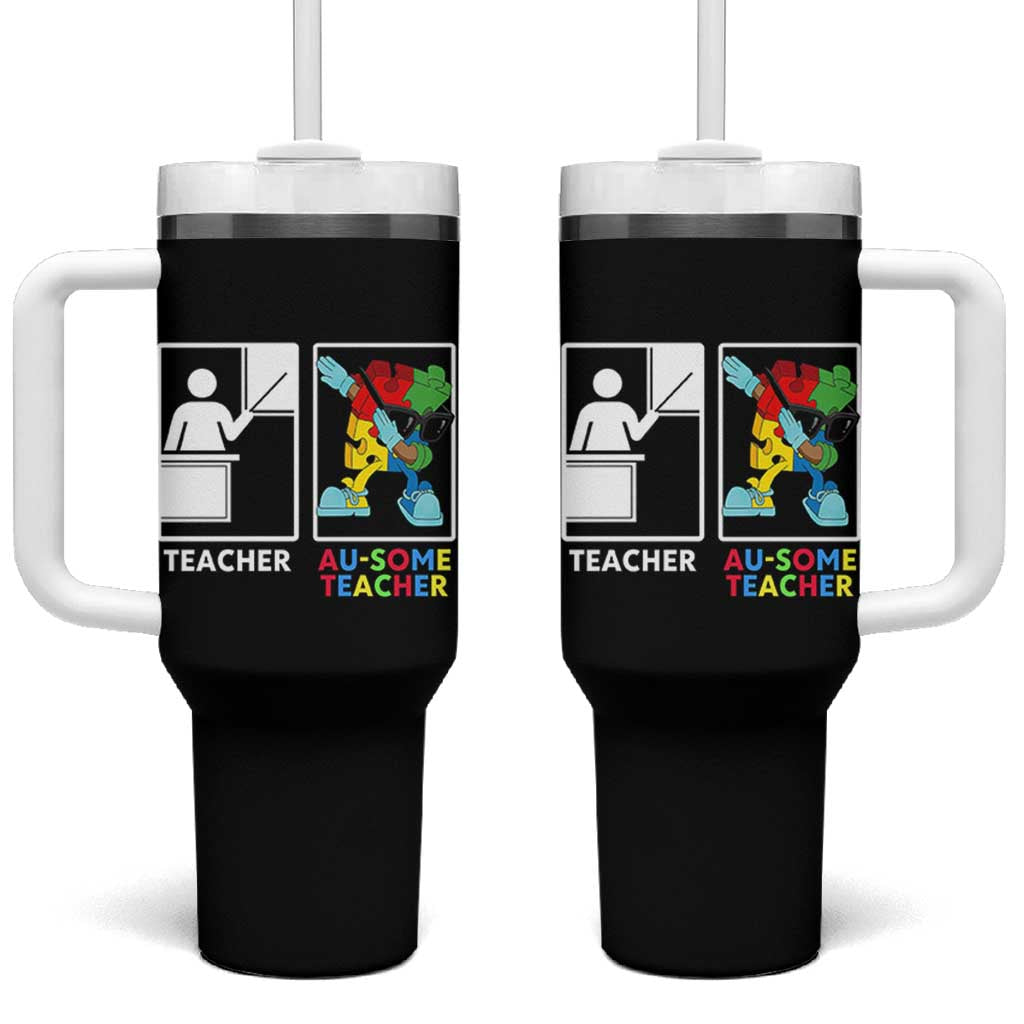 Funny Au Some Teacher Tumbler With Handle Autism Acceptance Special Education Gift