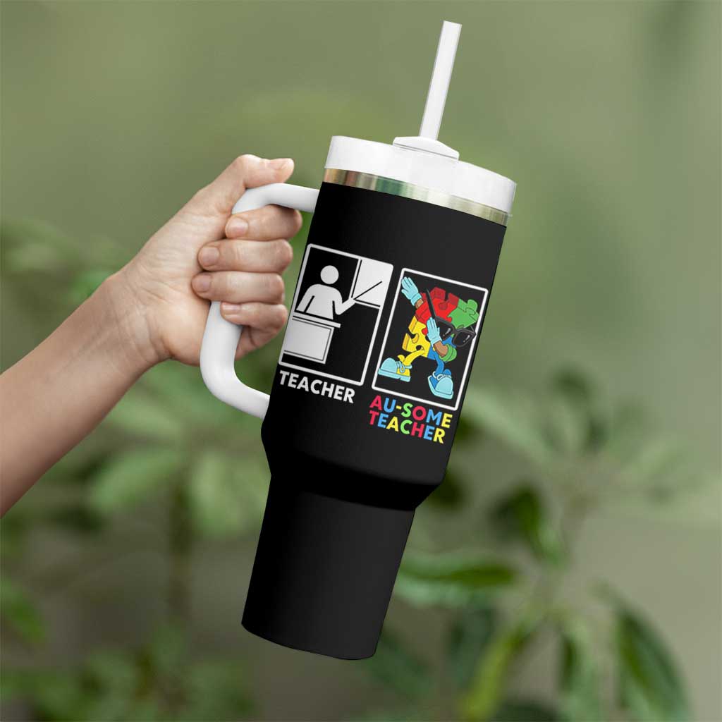 Funny Au Some Teacher Tumbler With Handle Autism Acceptance Special Education Gift