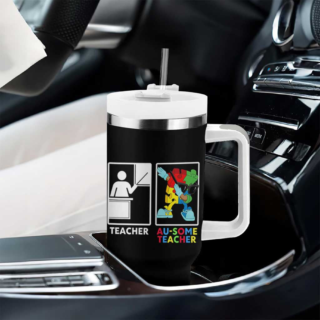Funny Au Some Teacher Tumbler With Handle Autism Acceptance Special Education Gift