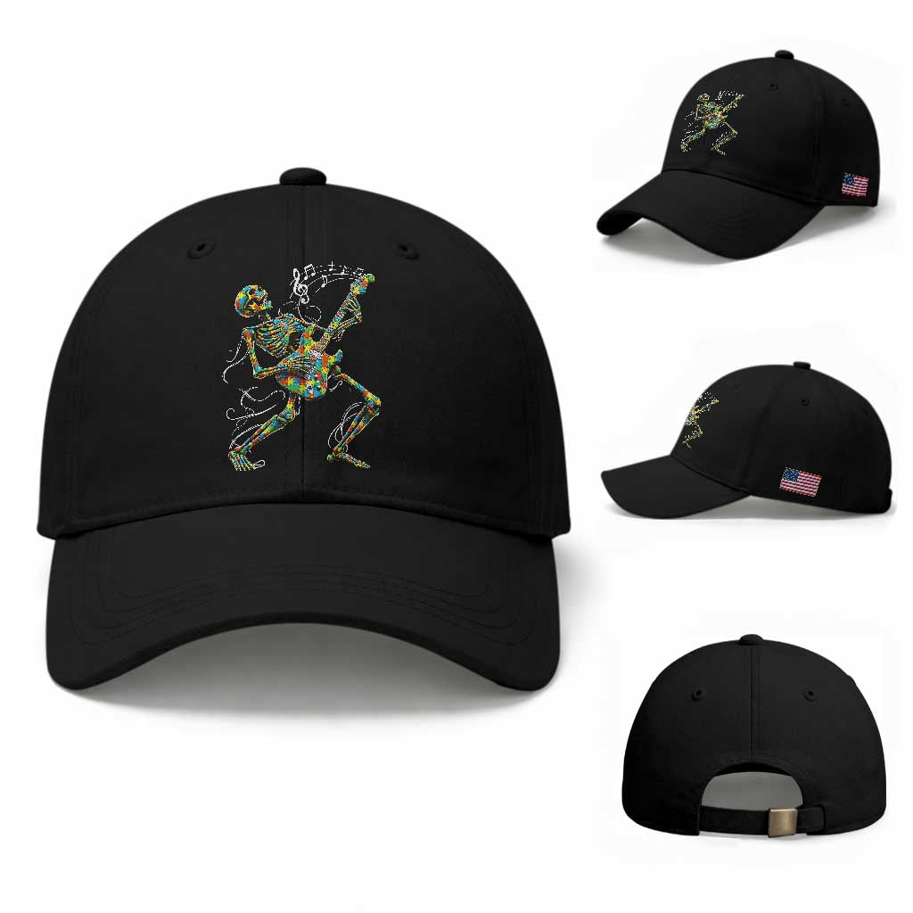 Autism Acceptance Rock Guitar Skeleton Baseball Cap Music Lover
