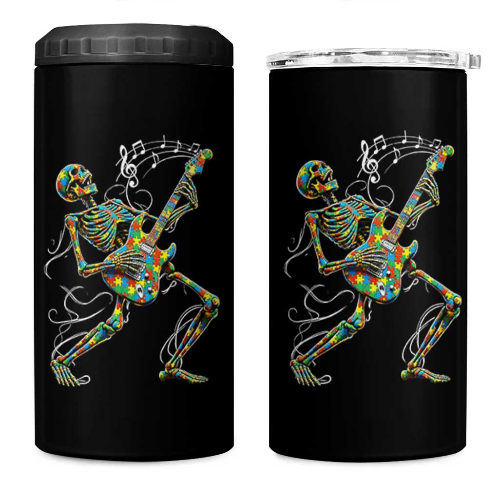 Autism Acceptance Rock Guitar Skeleton 4 in 1 Can Cooler Tumbler Music Lover