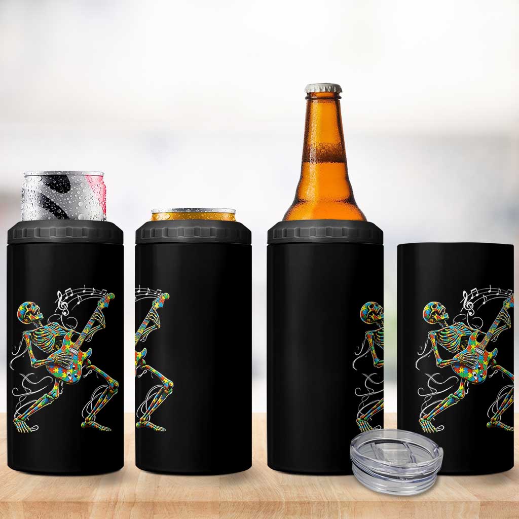 Autism Acceptance Rock Guitar Skeleton 4 in 1 Can Cooler Tumbler Music Lover