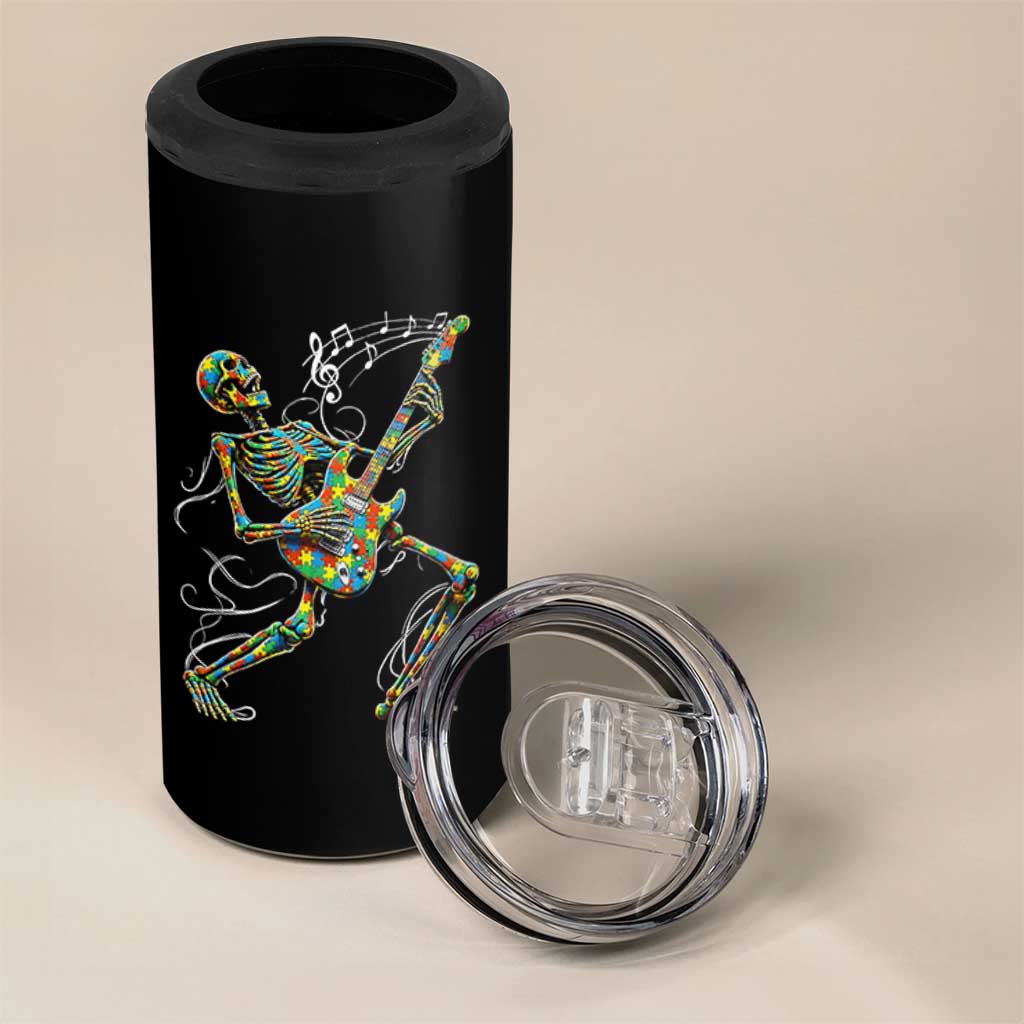 Autism Acceptance Rock Guitar Skeleton 4 in 1 Can Cooler Tumbler Music Lover