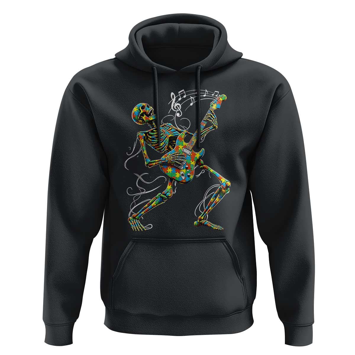Autism Acceptance Rock Guitar Skeleton Hoodie Music Lover