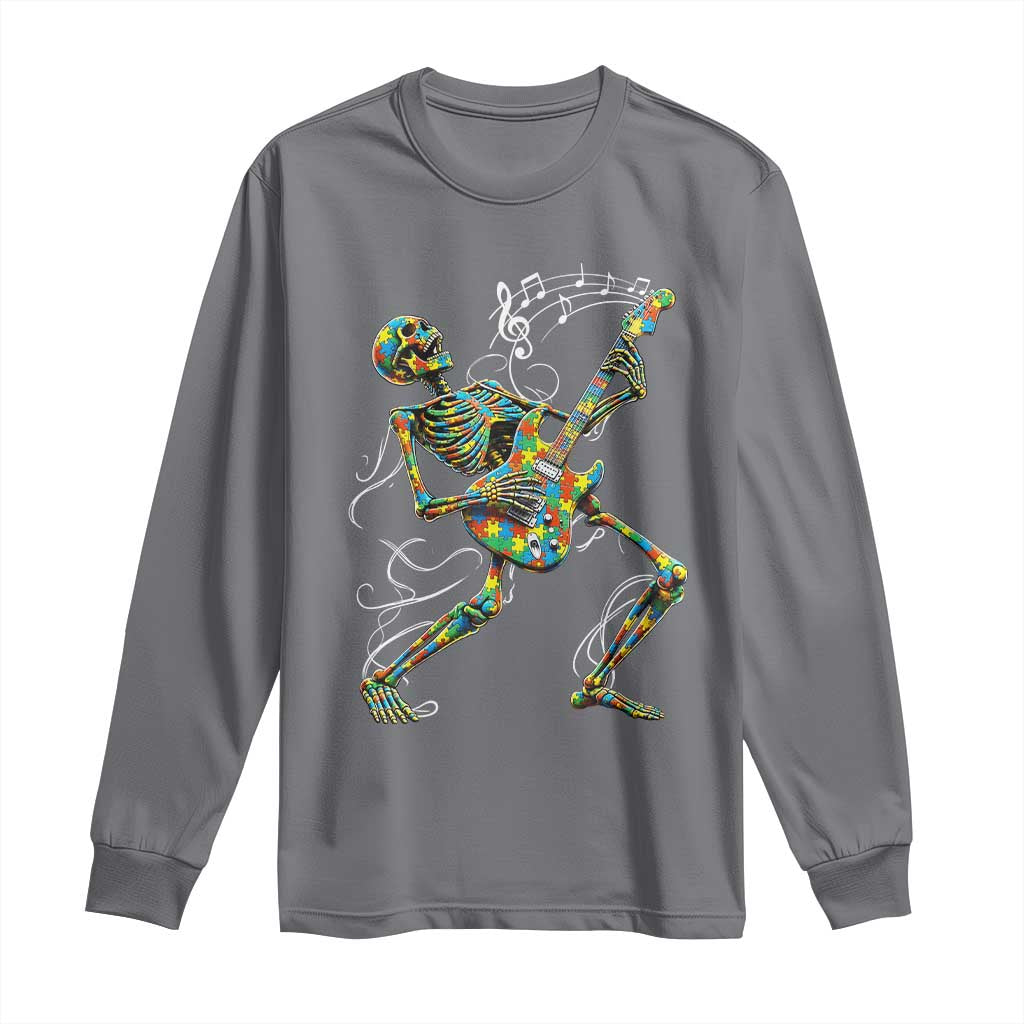 Autism Acceptance Rock Guitar Skeleton Long Sleeve Shirt Music Lover