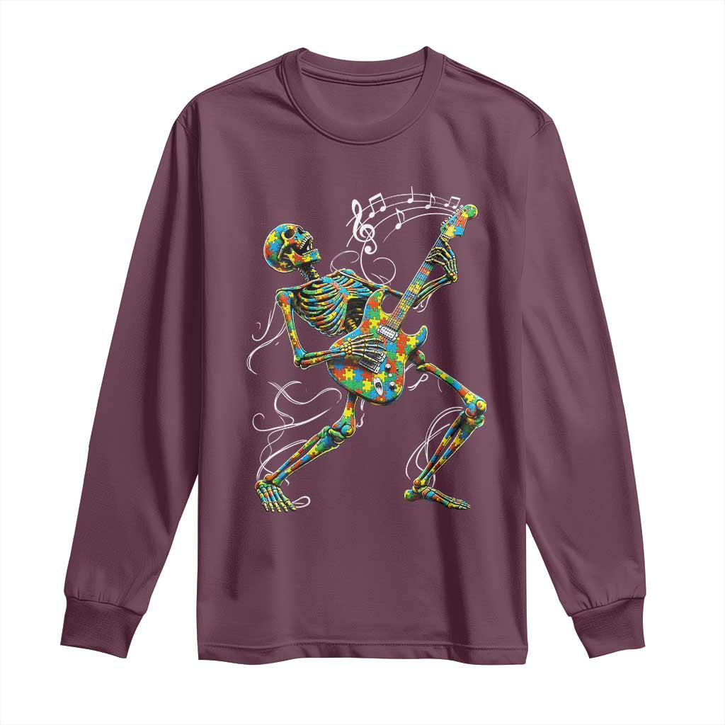 Autism Acceptance Rock Guitar Skeleton Long Sleeve Shirt Music Lover