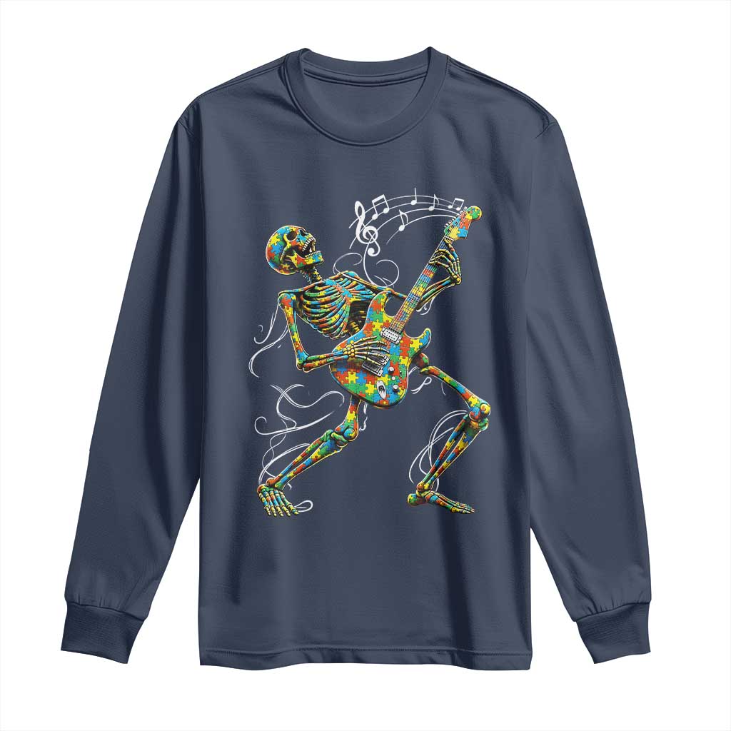 Autism Acceptance Rock Guitar Skeleton Long Sleeve Shirt Music Lover
