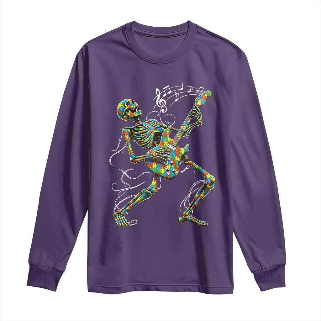 Autism Acceptance Rock Guitar Skeleton Long Sleeve Shirt Music Lover