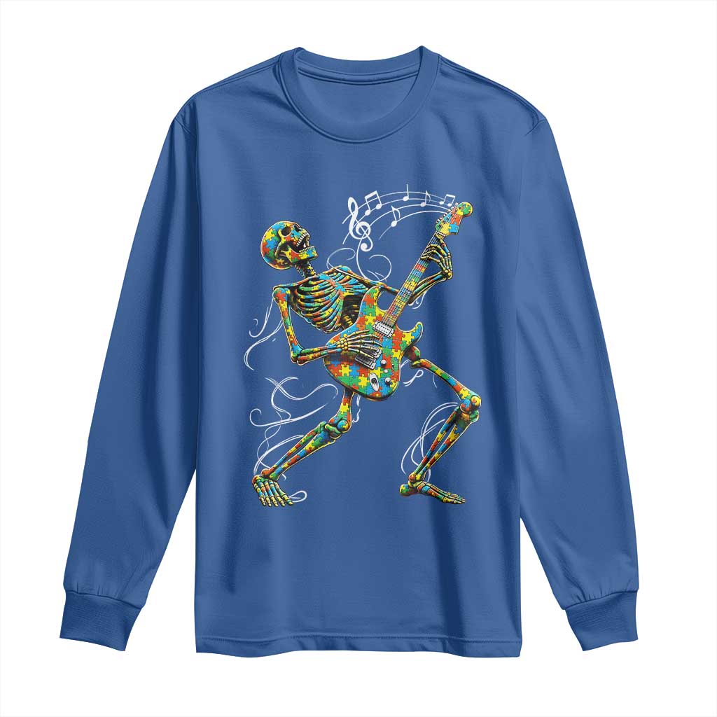 Autism Acceptance Rock Guitar Skeleton Long Sleeve Shirt Music Lover