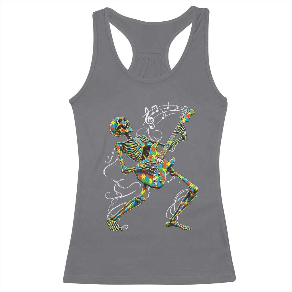 Autism Acceptance Rock Guitar Skeleton Racerback Tank Top Music Lover