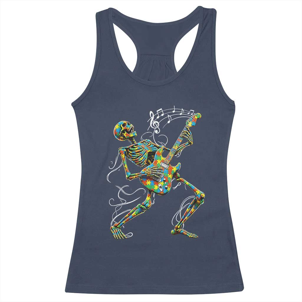 Autism Acceptance Rock Guitar Skeleton Racerback Tank Top Music Lover