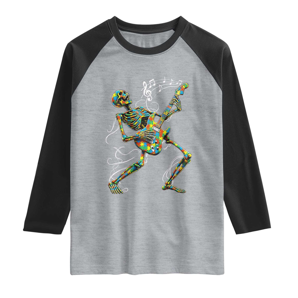 Autism Acceptance Rock Guitar Skeleton Raglan Shirt Music Lover