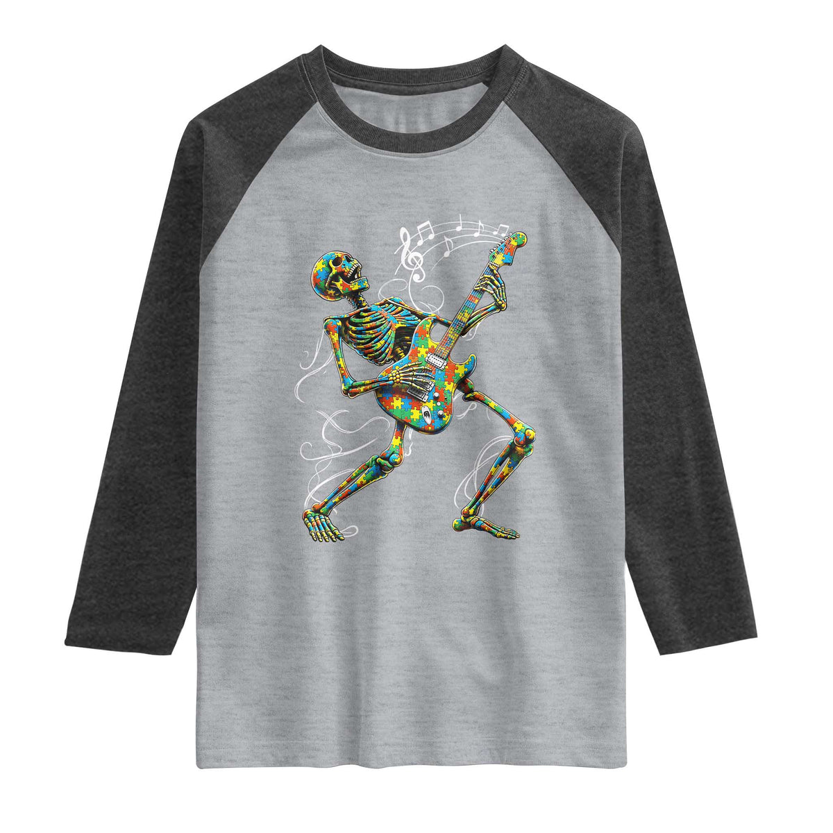 Autism Acceptance Rock Guitar Skeleton Raglan Shirt Music Lover