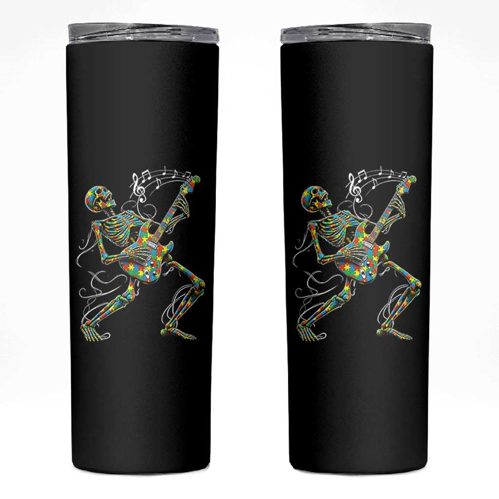 Autism Acceptance Rock Guitar Skeleton Skinny Tumbler Music Lover