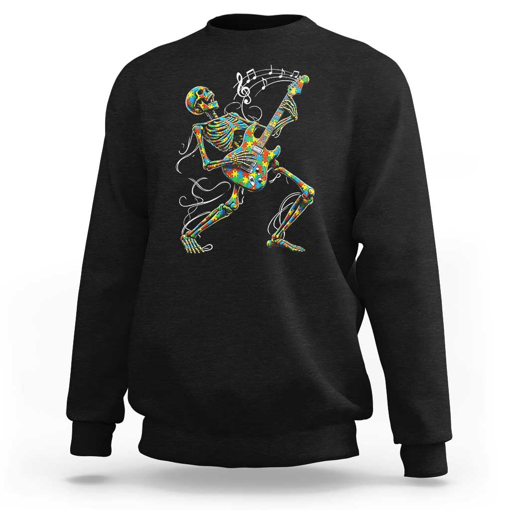 Autism Acceptance Rock Guitar Skeleton Sweatshirt Music Lover