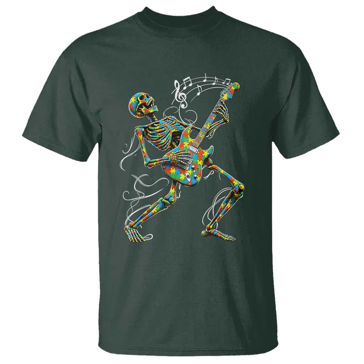 Autism Acceptance Rock Guitar Skeleton T Shirt Music Lover