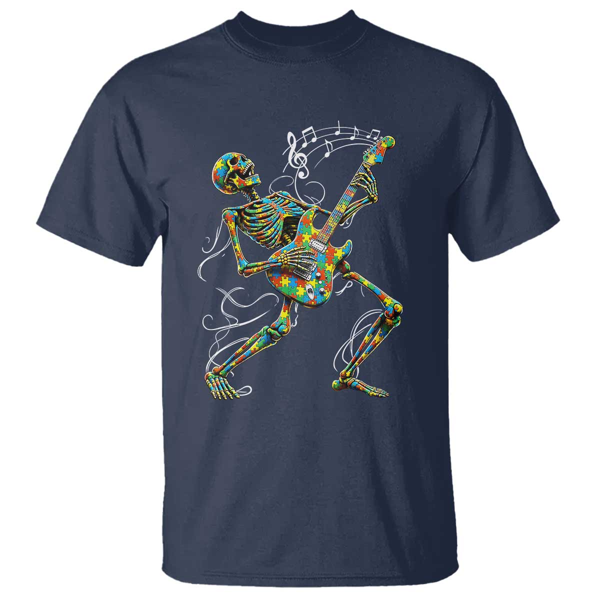 Autism Acceptance Rock Guitar Skeleton T Shirt Music Lover
