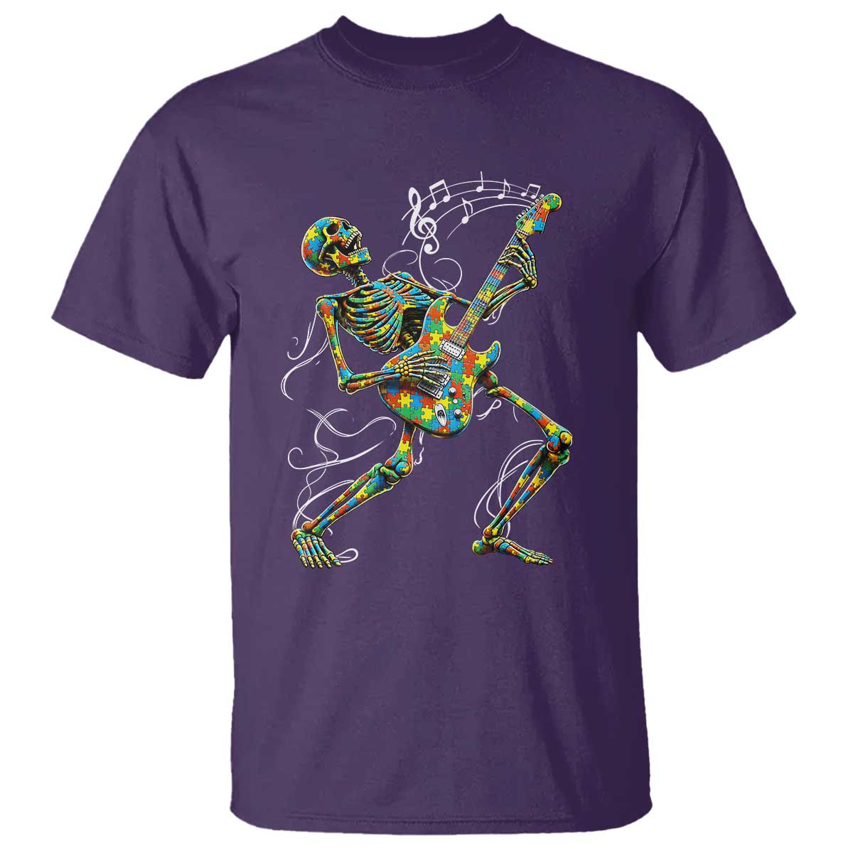 Autism Acceptance Rock Guitar Skeleton T Shirt Music Lover