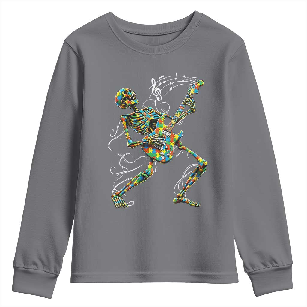 Autism Acceptance Rock Guitar Skeleton Youth Sweatshirt Music Lover