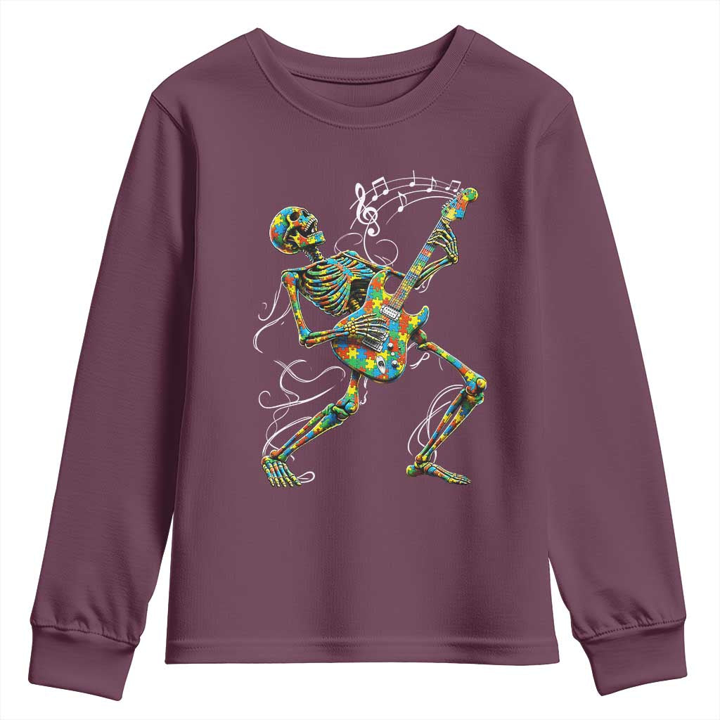 Autism Acceptance Rock Guitar Skeleton Youth Sweatshirt Music Lover