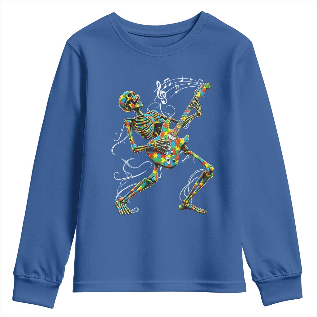 Autism Acceptance Rock Guitar Skeleton Youth Sweatshirt Music Lover