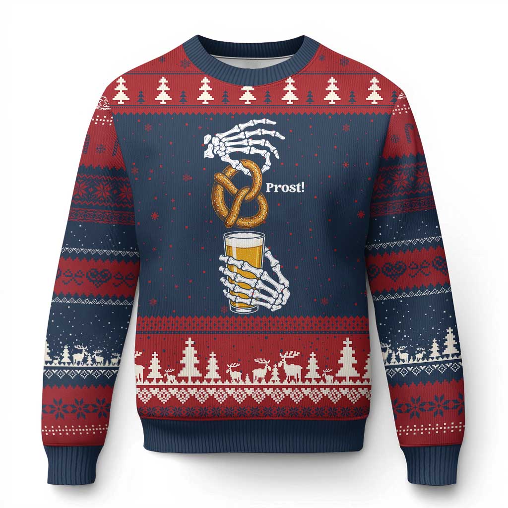 Prost Beer Lover Skeleton Hands German Festival Graphic Ugly Christmas Sweater