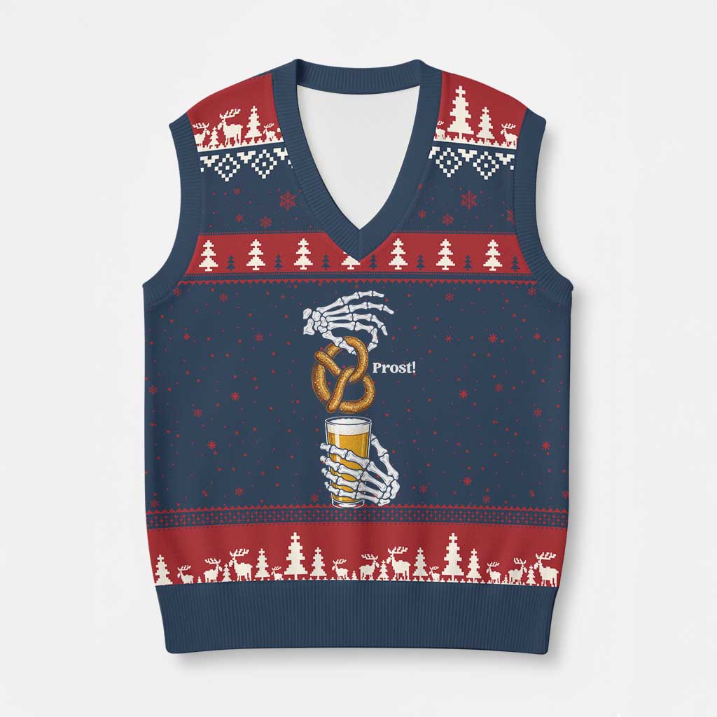 Prost Beer Lover Skeleton Hands German Festival Graphic V-Neck Knit Sweater Vest