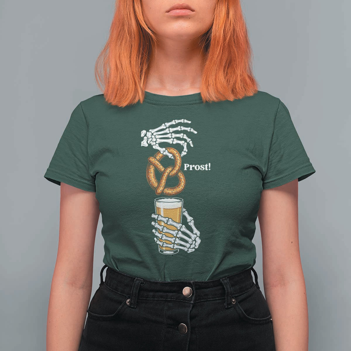 Prost Beer Lover Skeleton Hands German Festival Graphic T Shirt For Women