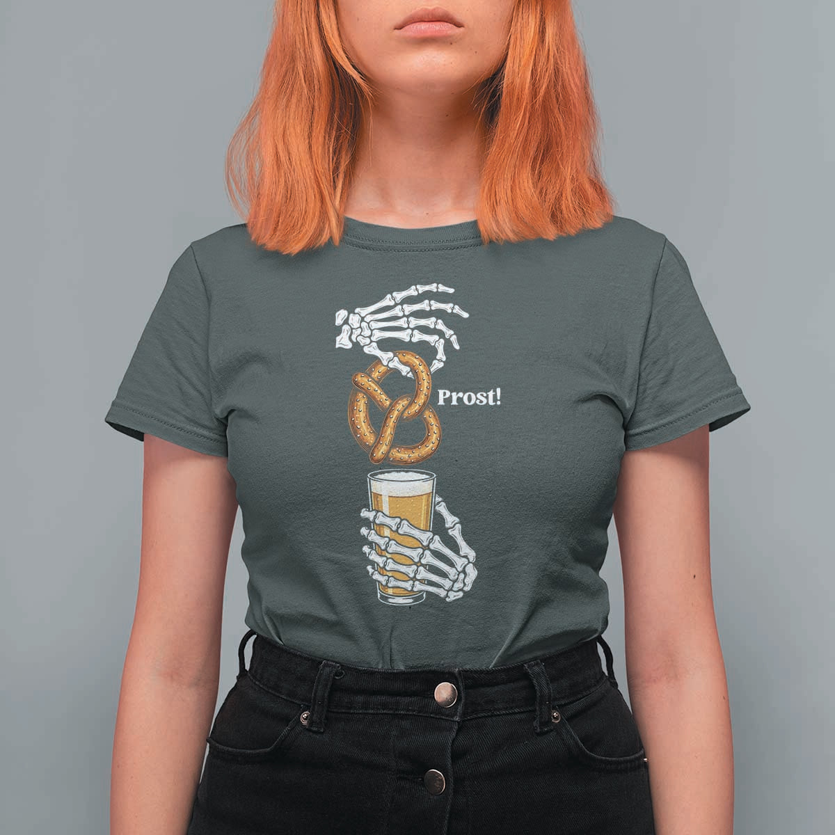 Prost Beer Lover Skeleton Hands German Festival Graphic T Shirt For Women