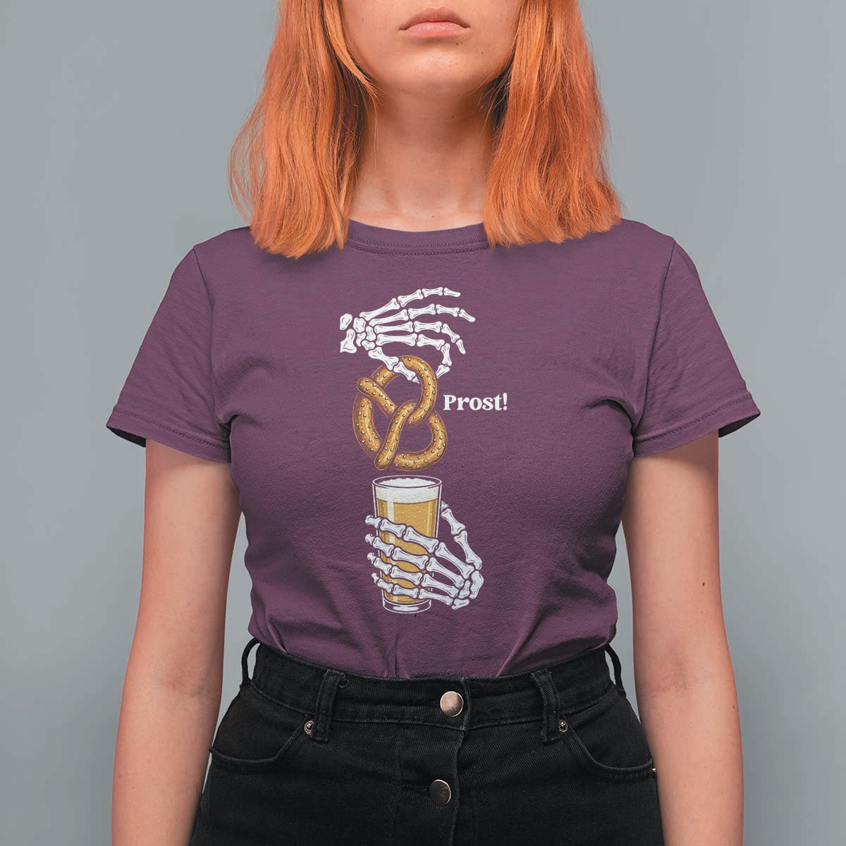 Prost Beer Lover Skeleton Hands German Festival Graphic T Shirt For Women